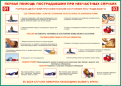 Таблица "Порядок действий при коматозном состоянии пострадавшего" (100х140 сантиметров, винил) - fgospostavki.ru - Златоуст
