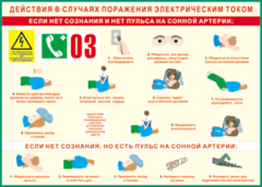 Таблица "Действия в случае поражения электрическим током" (100х140 сантиметров, винил) - fgospostavki.ru - Златоуст