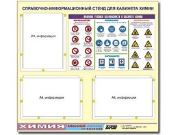 Стенд информационный "Правила техники безопасности в кабинете химии" (75х70, 3 кармана) - fgospostavki.ru - Златоуст